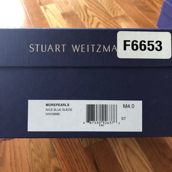 Sz 4 Stuart Weitzman More Pearls Blue Suede Heels - Picture 8 of 8